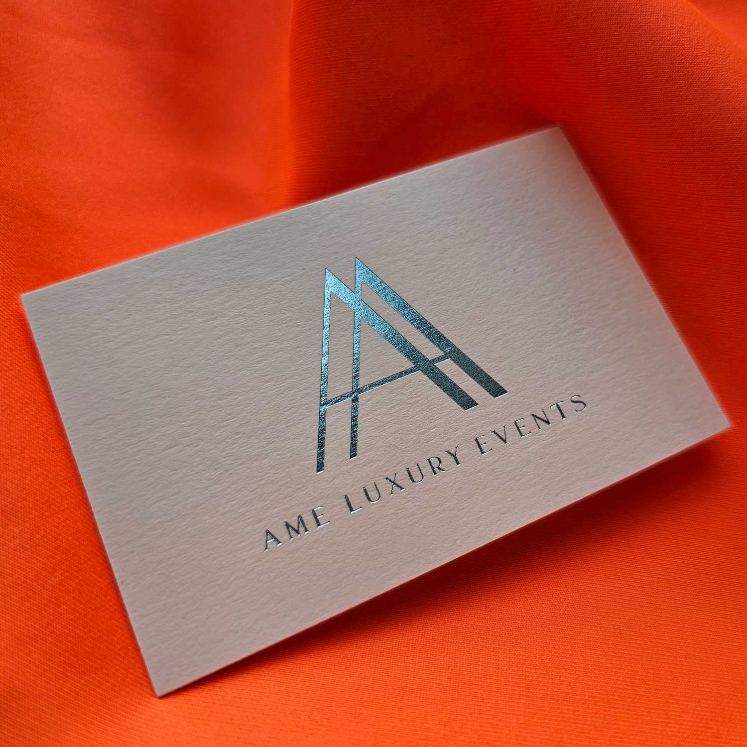 London Print Room | AME Luxury Events - Vellum White Business Card with Silver Foil