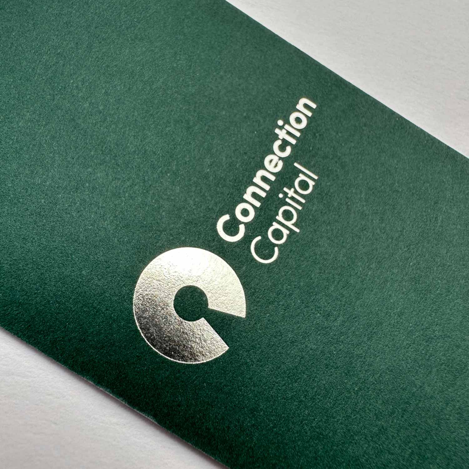 London Print Room | Connection Capital - GF Smith Colourplan business card, printed 540 gram stock and foiled in Foilco Silver Foil.