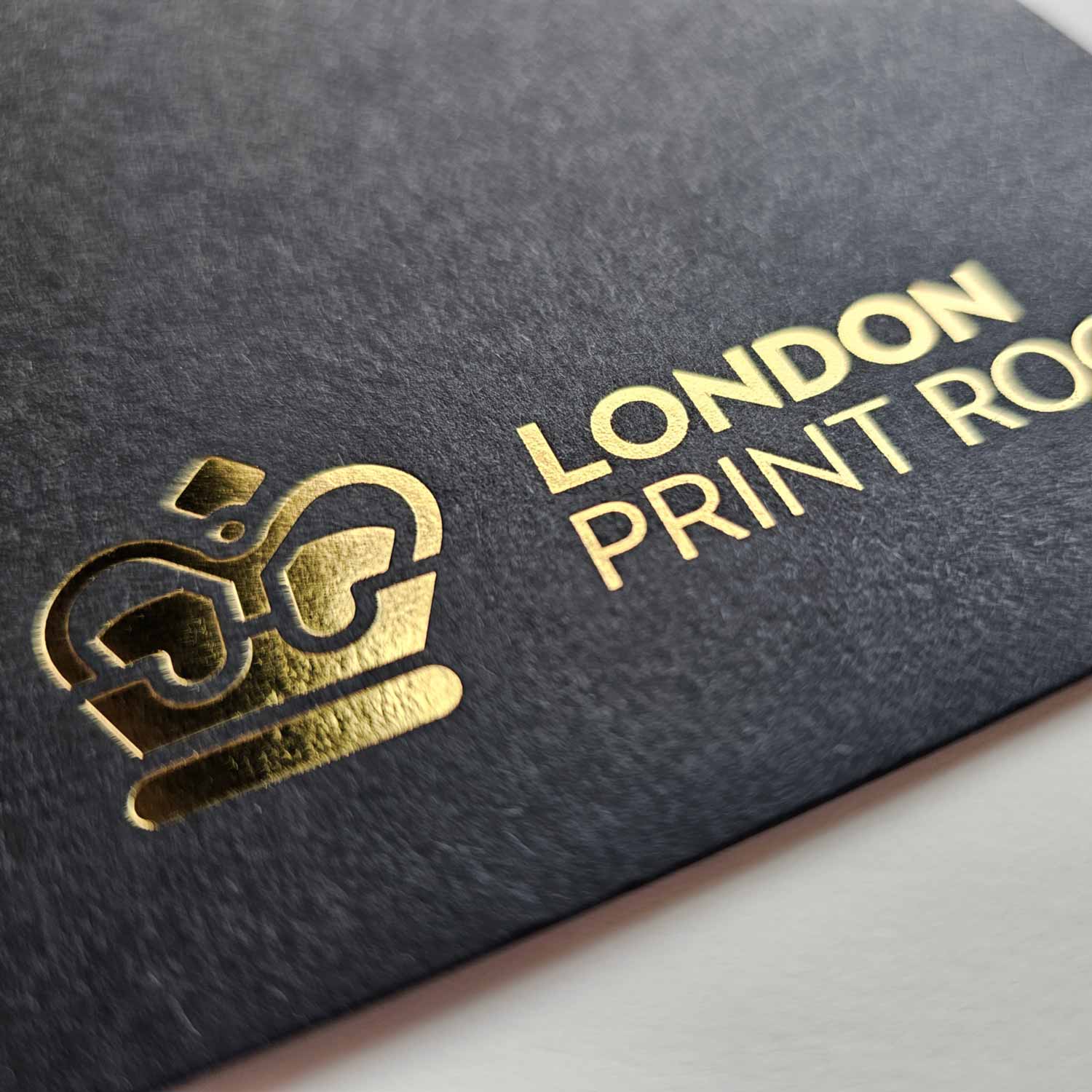 London Print Room | GF Smith Black Envelope (detail) foiled in gold foil.