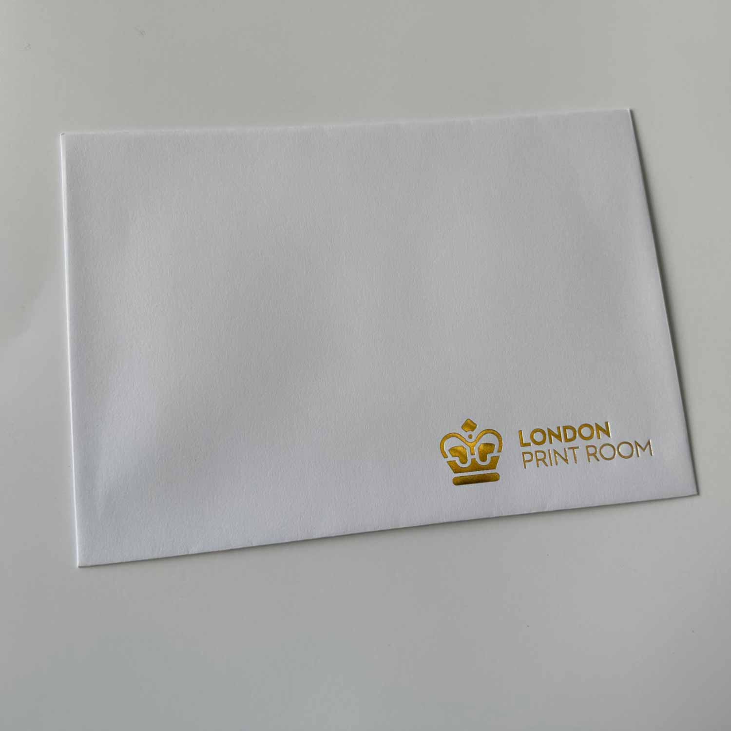 London Print Room | GF Smith White Envelope foiled in gold foil.