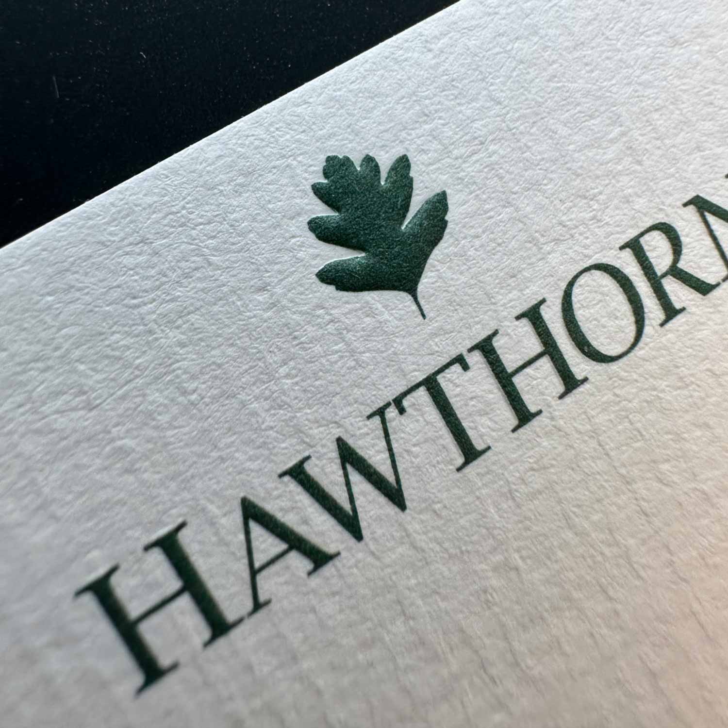 London Print Room | Hawthorn - Business card printed in raised green ink.