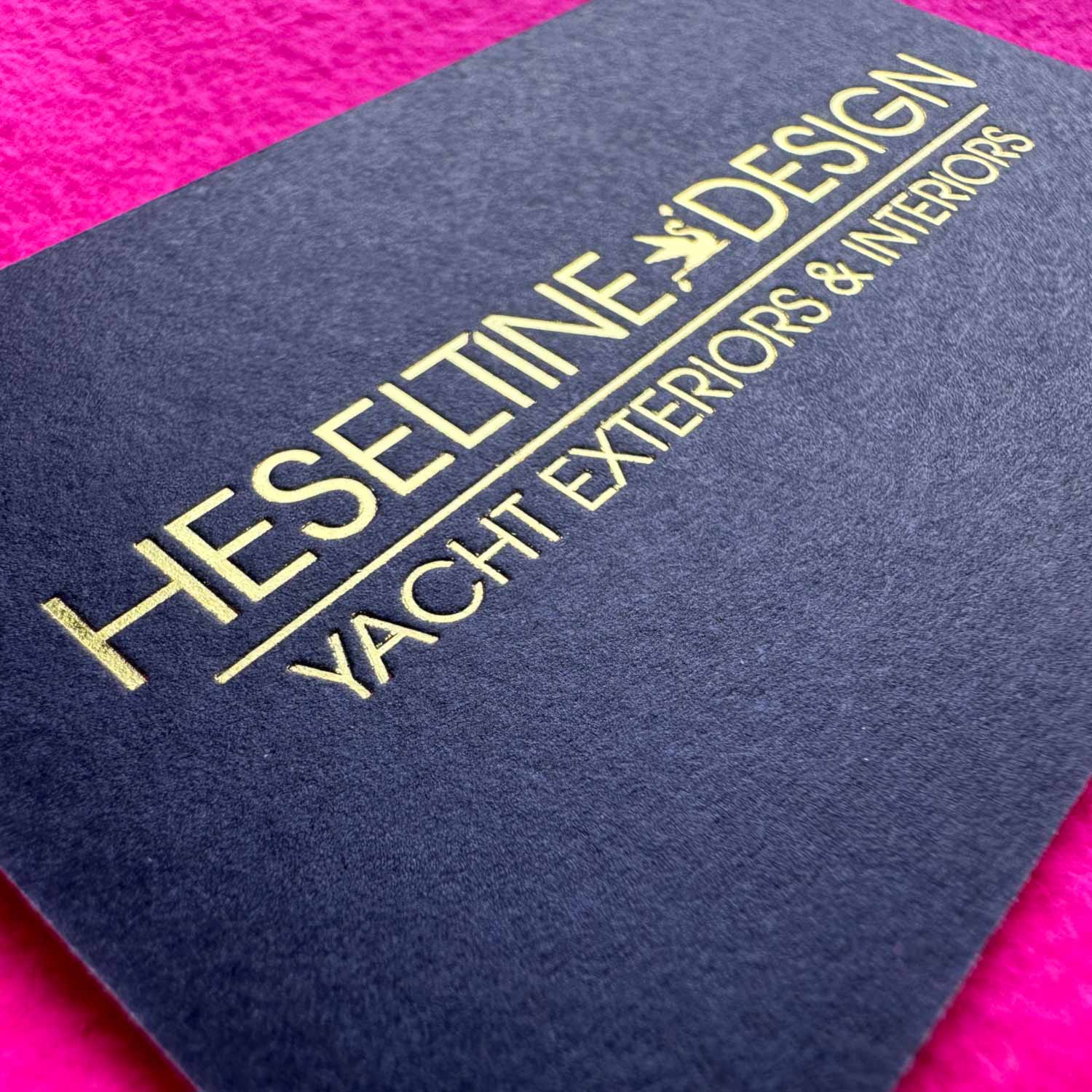 London Print Room | Heseltine Design - GF Smith Colorplan business card, print on 540 gram stock and foiled in Foilco Gold Foil.